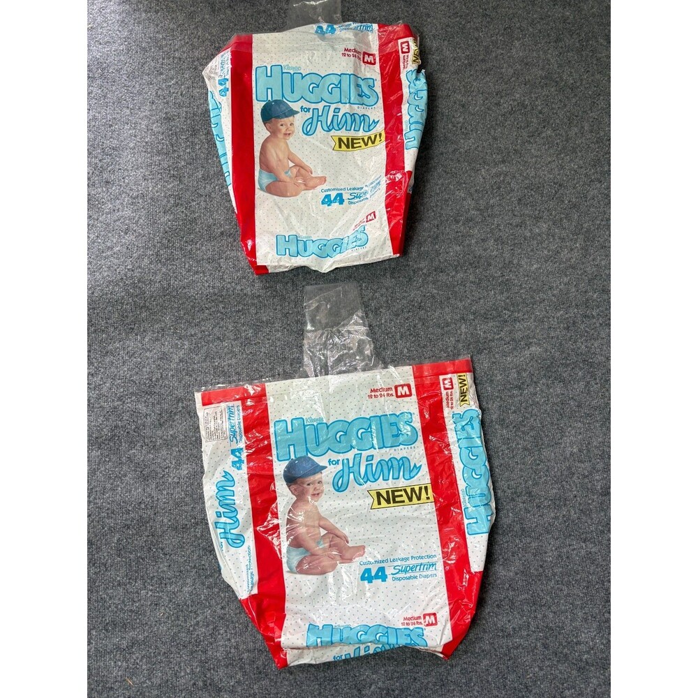 2 Vintage 1989 Huggies for Him Diaper For Boys Packaging EMPTY Bags Supertrim